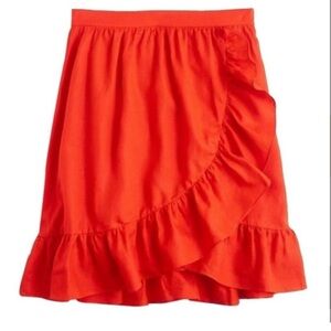 100% Linen J. Crew Bright Orange A-Line Skirt
